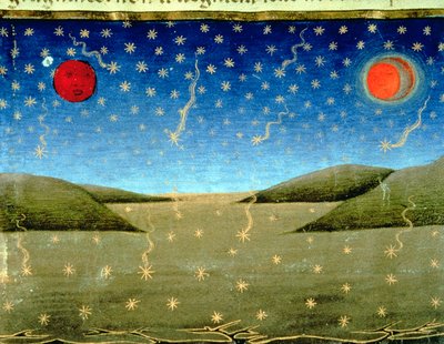 Fol.149va Den sista domen: Stjärnorna faller och allt vänds upp och ner (vellum) av Italian School