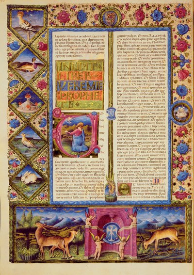 Fol.25v Öppning av Jeremias bok, från Borso d