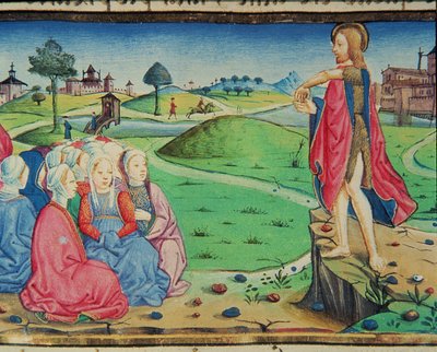 Fol.44r Johannes Döparen predikar och döper (vellum) av Italian School