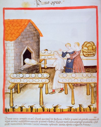 Fol.63v Bakning av brunt bröd, illustration från Tacuinum Sanitatis av Italian School