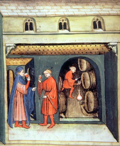 Fol.86v Lagrat fruktvin, illustration från Tacuinum Santiatis Codex Vindobonensis av Italian School
