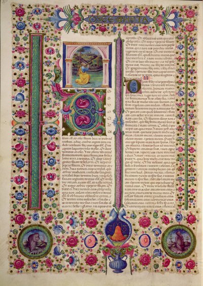 Fol.87v Öppning av profeten Hoseas bok (en mindre profet som predikar mot avgudadyrkande judar), från Borso d