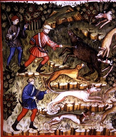 Fol.96r Hunting Animals, illustration från 