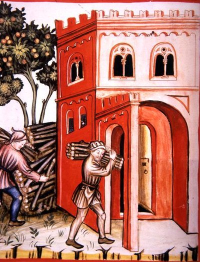 Fol.97v Winter Store, illustration från 