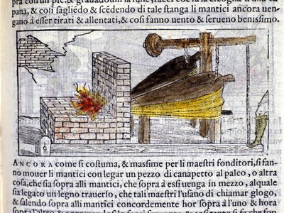 Forge - i "Pirotechnia"" av Biringuccio av Italian School