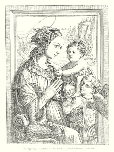 Fra Filippo Lippi, Madonnan och det gudomliga barnet, Florens samling, Palazzo Pitti (gravyr) av Italian School