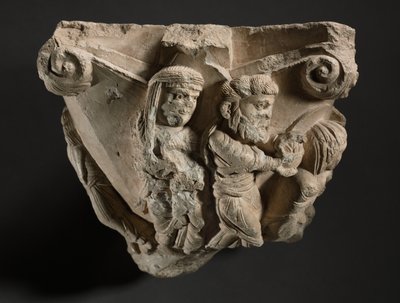 Fragment av en huvudstad med scener från Marias barndom, verkstad i katedralen i Monopoli, tidigt 1100-tal av Italian School