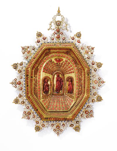 Ram som föreställer Jungfru Maria, Trapani, tidigt 1600-tal (förgylld koppar, emalj och korall) av Italian School