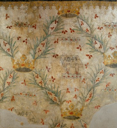 Fresk av blomsterdekorationer och kronor, tidigare i Casa Vismara i Legnano, XVsec. av Italian School