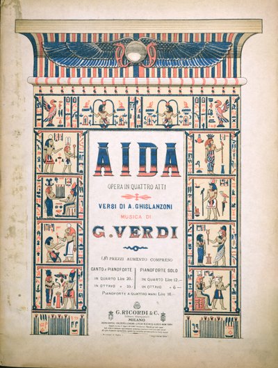 Främre omslag till partituren av Aida, av Giuseppe Verdi (1813-1901) av Italian School