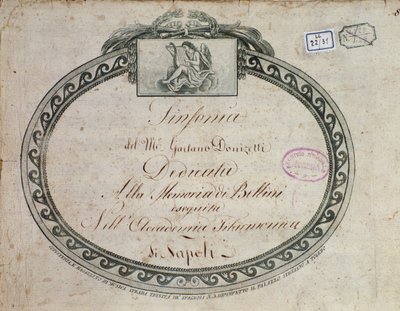 Frontispices detalj av "Symfoni i Ess-dur: tillägnad minnet av Bellini" av Gaetano Donizetti (1797-1848). av Italian School