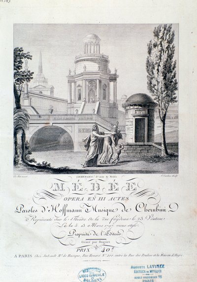 Frontispice av musikmusik av Medea (scen 3), opera av Luigi Cherubini av Italian School