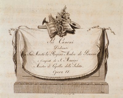 Frontispice av musikmusik av Sei canoni av den italienska kompositören Natale Mussini (1765-1837) tillägnad drottningen av Preussen av Italian School
