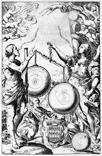 Frontispice till Almagestum Novum av Giovanni Battista Riccioli, publicerad 1651 av Italian School