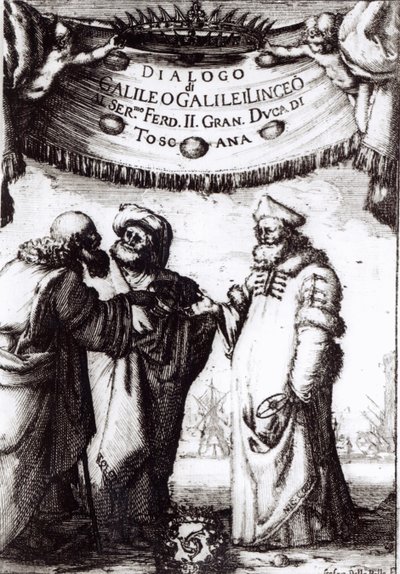 Frontispice to Dialogue on the two greatest systems of the world av Galileo, publicerad 1632 av Italian School