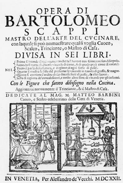Frontispice till Bartolomeo Scappis kokbok, 1622 av Italian School