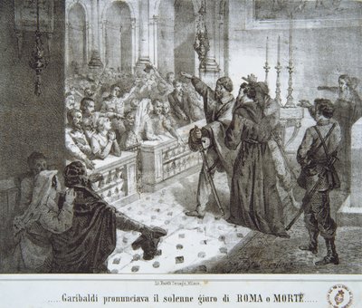 Garibaldi uttalar den berömda frasen, Rom eller Döden av Italian School