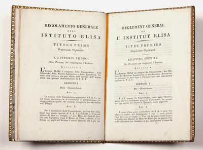 Allmänna föreskrifter för Instituto Elisa i Lucca, givet i Lucca den 14 juli 1811 (tryck) av Italian School