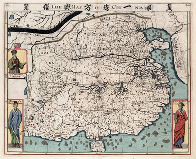 Geografisk karta över Kina från "En diskurs om kungariket Kina, tagen ur Ricius och Trigautius" av Matteo Ricci (1552-1610), av Italian School