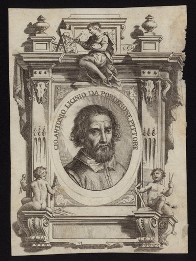 Giovanni Antonio de Sacchis, även känd som Il Pordenone och Giovanni Antonio Licinio. Gravyr av Giorgio Vasari av Italian School