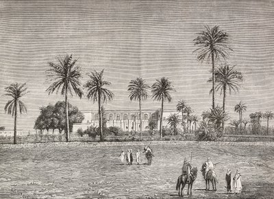 Guvernörens palats, där general Gordon bodde, Khartoum, Sudan, gravyr av Cairoli från L
