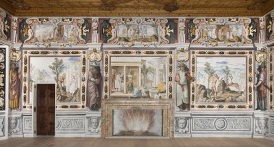 Hall of the Zodiac: Gudar som straffar män och mansfigurer som representerar årets månader (fresk) av Italian School