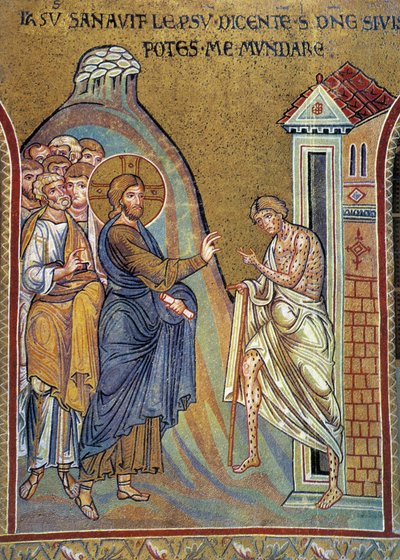 Helande av spetälske - mosaik, Monreale, Italien av Italian School
