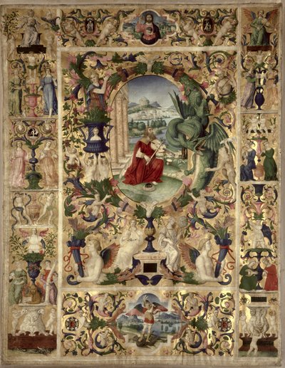 Historikerad initial B som föreställer kung David som spelar en viola av Italian School