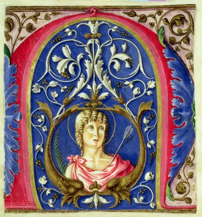 Historikert initial N föreställande St. Sebastian av Italian School