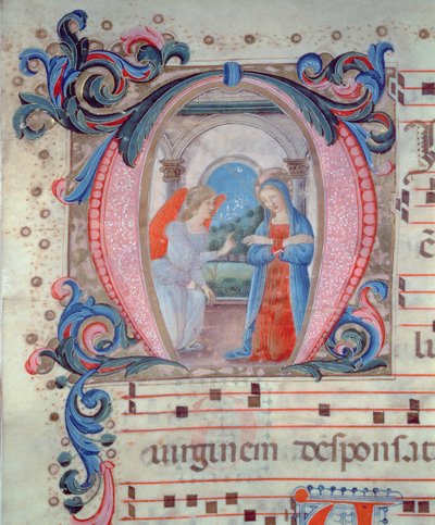 Historikerad initial N med tillkännagivandet, Florentinsk skola av Italian School