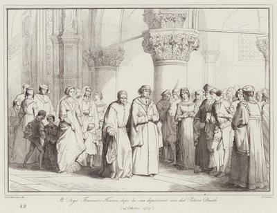 Doge Francesco Foscari lämnar dogepalatset efter att han avsatts av Italian School