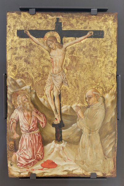 Krucifixet mellan Sankt Hieronymus och Sankt Bernhard av Siena, Mästaren av bebådelsen Jacqemart Andre