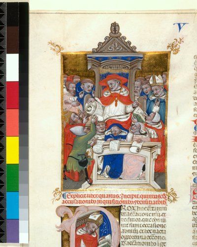 Upplyst manuskript. Novella i Decretales Början av bok V , ca 1355-1365 av Italian School