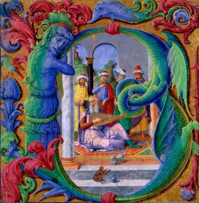 Upplyst initial B (tempera på pergament) av Italian School