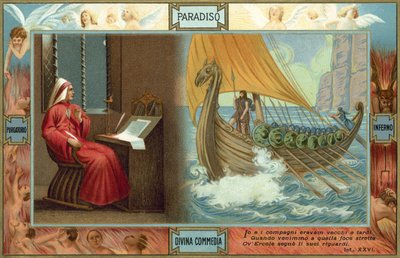Illustration till Dantes Den gudomliga komedin (färglitografi) av Italian School