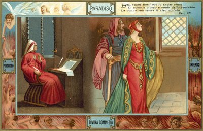 Illustration till Dantes Den gudomliga komedin (färglitografi) av Italian School