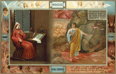 Illustration till Dantes Den gudomliga komedin (färglitografi) av Italian School