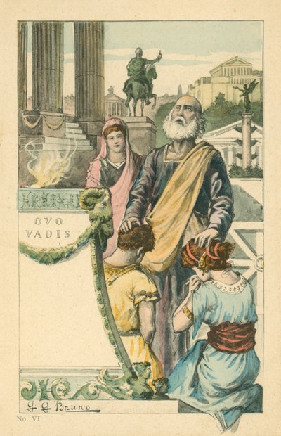 Illustration till romanen Quo Vadis av Henryk Sienkiewicz (färglitografi) av Italian School