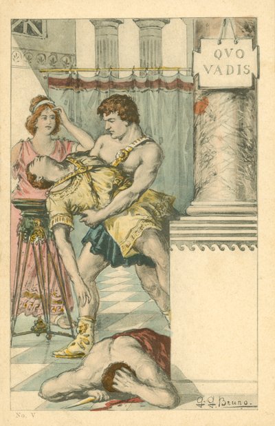 Illustration till romanen Quo Vadis av Henryk Sienkiewicz (färglitografi) av Italian School