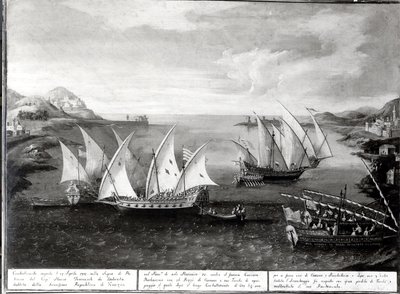 Incident utanför Patras mellan den venetianske kaptenen Ivanovich da Dabrota och den turkiska piraten Barbarossa, 17 april 1751 av Italian School
