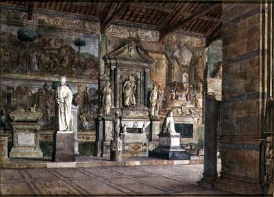 Interiör av Campo Santo i Pisa, ca 1845 (akvarell på papper) av Italian School