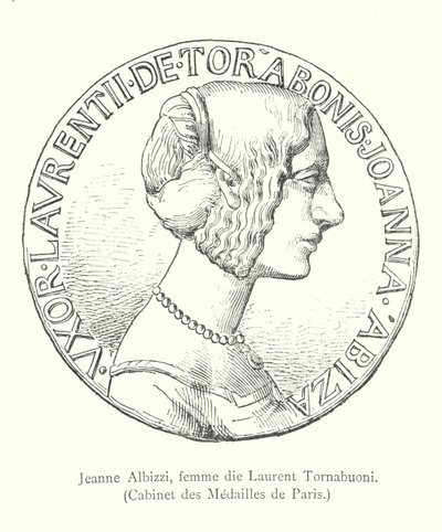 Jeanne Albizzi, fru till Laurent Tornabuoni, Cabinet des Medailles de Paris (gravyr) av Italian School