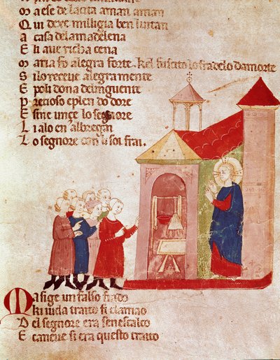 Jesus chez Marie Madeleine Miniature från "" Del novo e del vedre testamento "" av Pietro da Barsegape (1200-talet) 1300-talet Milano, Biblioteca Braidense av Italian School