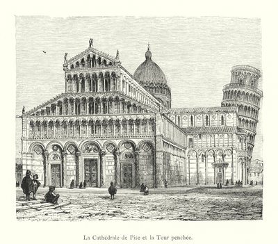 Pisas katedral och det lutande tornet (gravyr) av Italian School