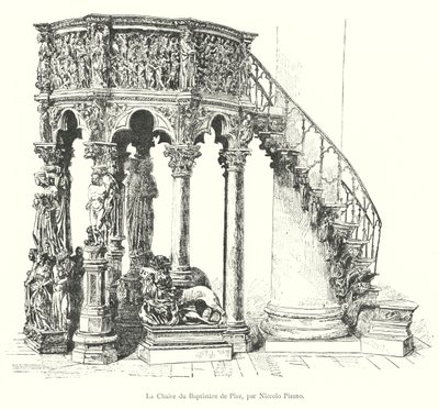 Predikstolen i Baptisteriet i Pisa, av Niccolo Pisano (gravyr) av Italian School