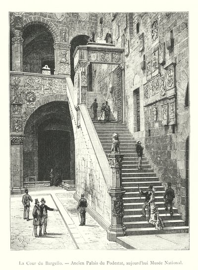 Court of Bargello, tidigare palats i Podestà, idag Nationalmuseum (gravyr) av Italian School