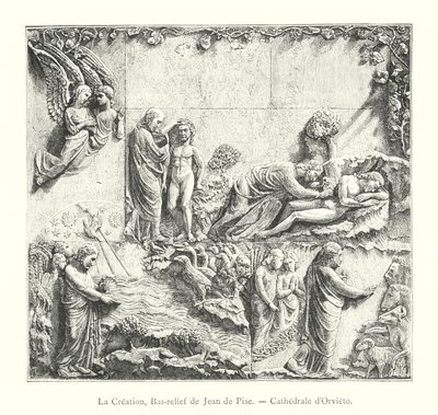 Skapelsen, basrelief av Johannes av Pisa, katedralen i Orvieto (gravyr) av Italian School