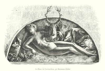 Diana av Fontainebleau, av Benvenuto Cellini (gravyr) av Italian School