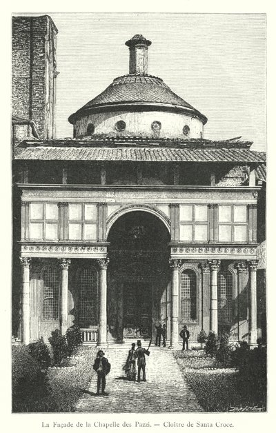Fasaden på kapellet i Pazzi, klostret Santa Croce (gravyr) av Italian School