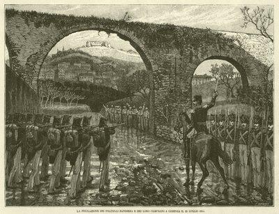 Skjutningen av flaggbröderna och deras följeslagare i Cosenza den 25 juli 1844 (gravyr) av Italian School